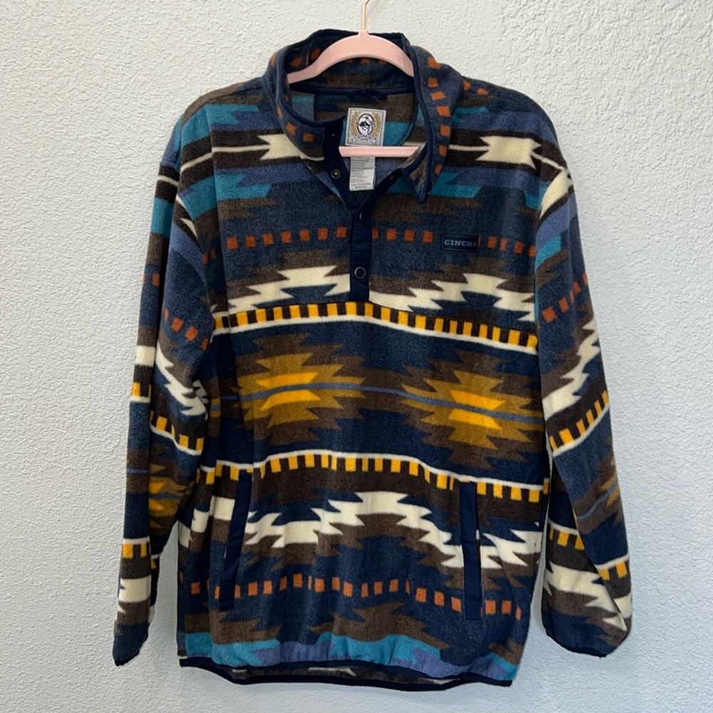 Cinch Aztec Pattern Pullover Fleece - Navy, Yellow, Cream, Brown, Teal